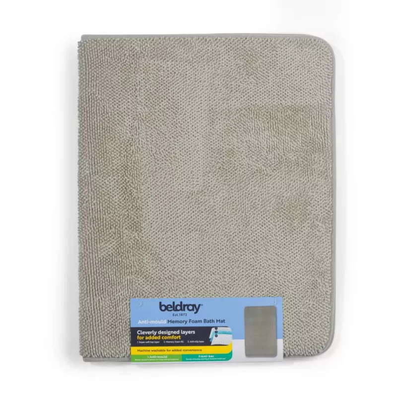 Beldray LA00000099NEU7 Anti-Mould Memory Foam Bath Mat 50 x 80 cm, Grey