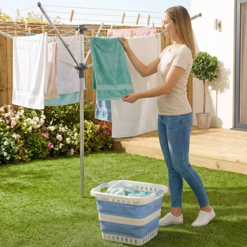 Beldray LA00000152EU7 40L Collapsible Laundry Basket, White/Blue