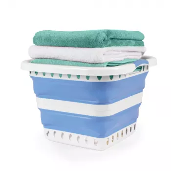Beldray LA00000152EU7 40L Collapsible Laundry Basket, White/Blue