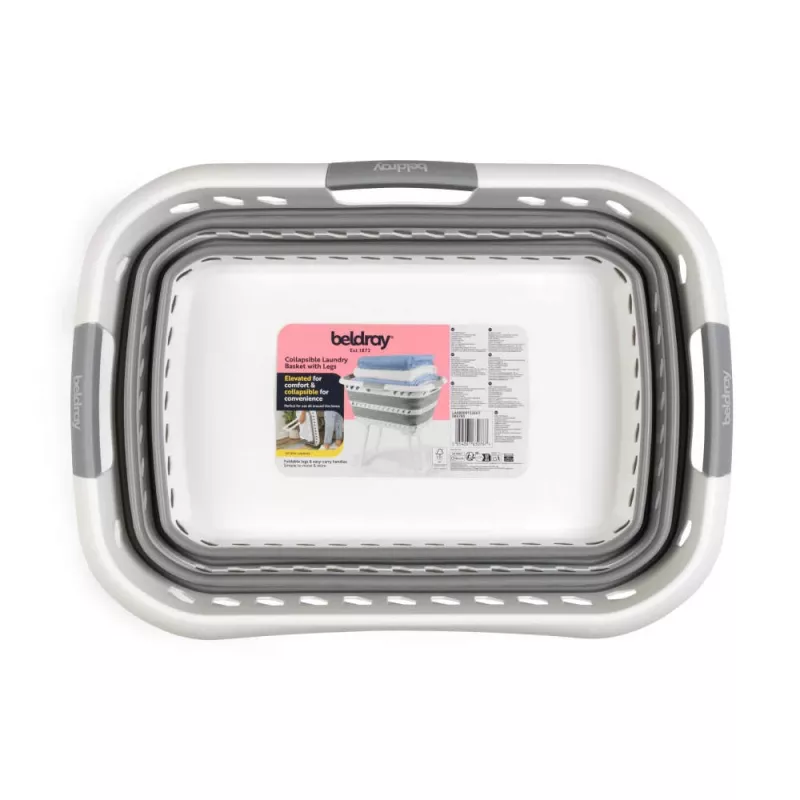 Beldray LA00000153EU7 40L Collapsible Laundry Basket With Legs - Grey and White