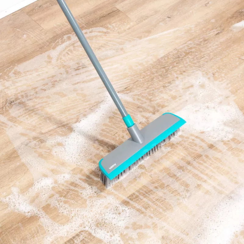 Beldray LA00000177UFEU7 2 In 1 Floor Scrub Brush with Squeegee, Long Handle, Grey/Blue