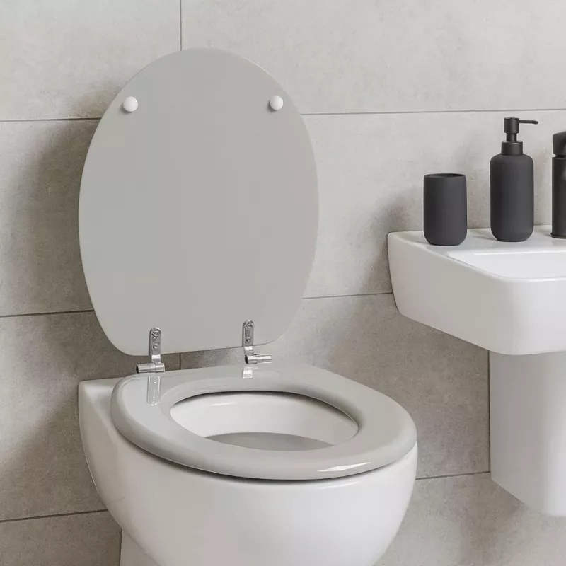 Beldray LA032355PGRY Wooden Toilet Seat, White - Soft Close D-Shape with Quick Release Hinges