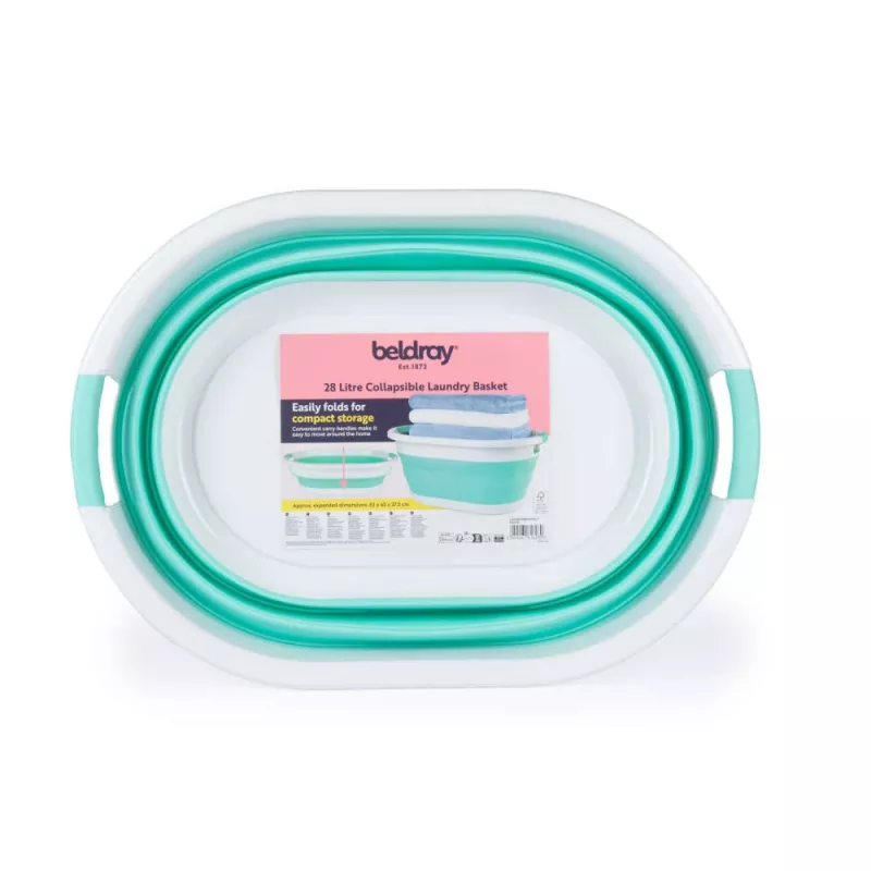 Beldray LA034816MNTFPEU7 Collapsible Laundry Basket 28L White/Mint
