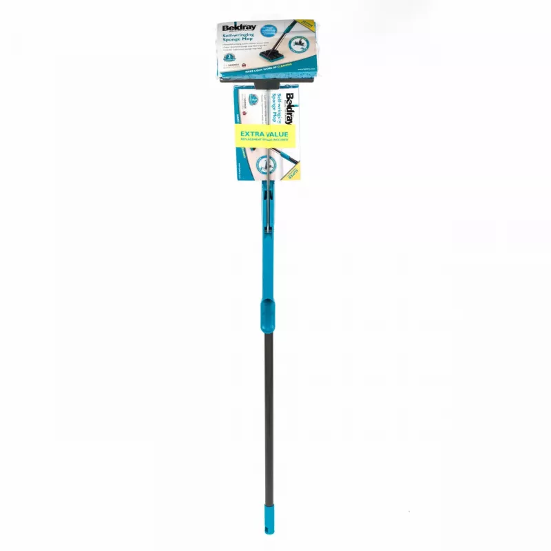 Beldray LA050915FEU7 Self-Wringing Sponge Mop - Grey/Blue, PVA Sponge, Steel Handle