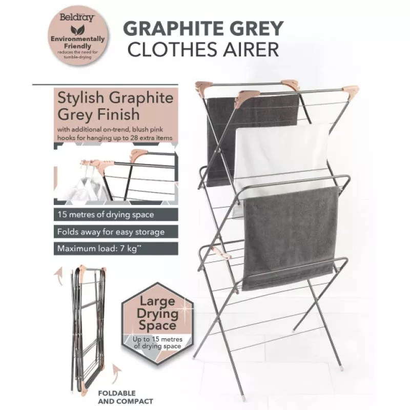 Beldray LA072498GRYNFEU7 Elegant 3-Tier Clothes Airer, Graphite Grey