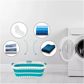 Beldray LA072979TQFEU7 37 L Collapsible Hip Hugger Laundry Basket Turquoise
