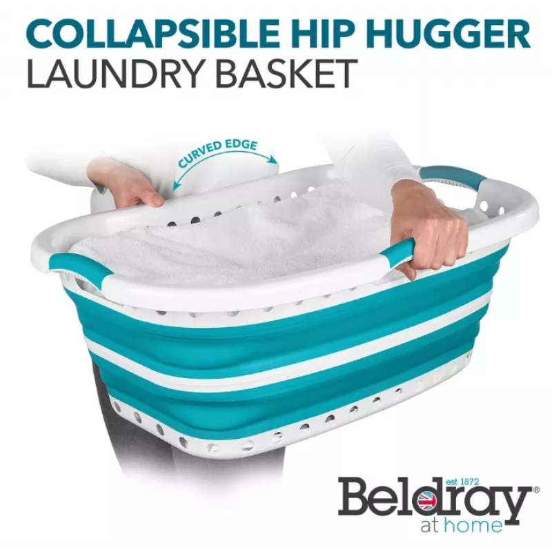 Beldray LA072979TQFEU7 37 L Collapsible Hip Hugger Laundry Basket Turquoise