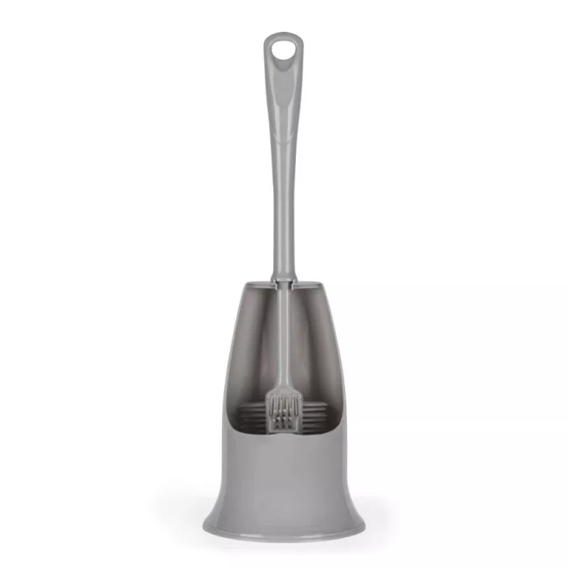 Beldray LA084538GRYPEU7 Anti-bac Toilet Brush Set with Holder, Grey, Silver Ion Technology, Silicone Brush Head, Stainless Steel Handle, Drip-Free Base, Ventilated Design