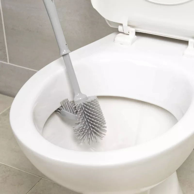 Beldray LA084538GRYPEU7 Anti-bac Toilet Brush Set with Holder, Grey, Silver Ion Technology, Silicone Brush Head, Stainless Steel Handle, Drip-Free Base, Ventilated Design