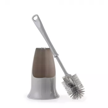 Beldray LA084538GRYPEU7 Anti-bac Toilet Brush Set with Holder, Grey, Silver Ion Technology, Silicone Brush Head, Stainless Steel Handle, Drip-Free Base, Ventilated Design