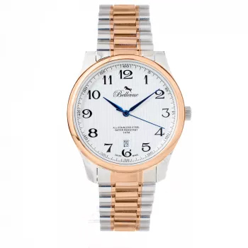 BELLEVUE F1 Men's Analog Quartz Watch 40mm Stainless Steel Black Dial Genuine Leather Strap