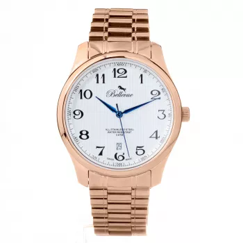 BELLEVUE FB4 Women's Quartz Analog Watch 40mm Stainless Steel Black Dial Leather Strap