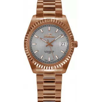 BELLEVUE H27 Women's Quartz Analog Watch 38mm Silver Dial Black Leather Strap