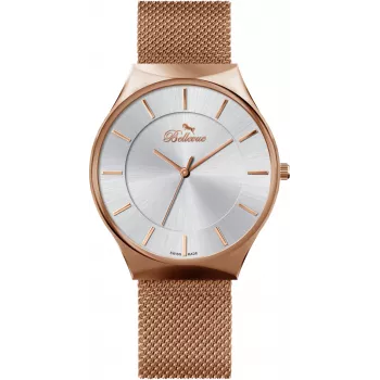 BELLEVUE Woman E53 40mm Stainless Steel Quartz Watch with Black Leather Band