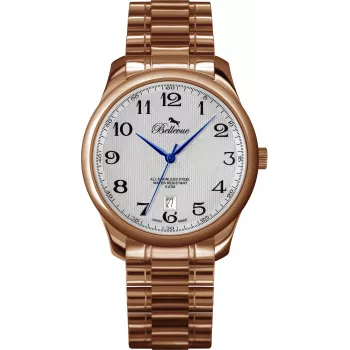 BELLEVUE Woman F6 Analog Quartz Watch 30mm Silver Dial Black Leather Strap