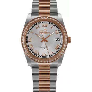 BELLEVUE Woman I22 27mm Swiss Quartz Watch White Dial Black Leather Strap