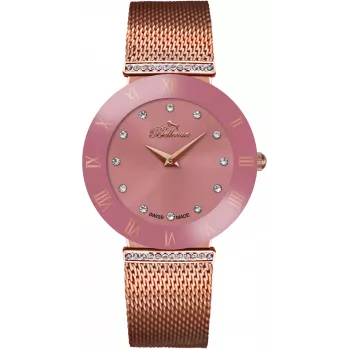 BELLEVUE Women's Analog Quartz Watch F116 26mm Stainless Steel Case Black Leather Strap