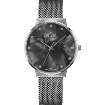 BELLEVUE Women's B13 Analog Quartz Watch 33mm Stainless Steel Case Black Leather Strap