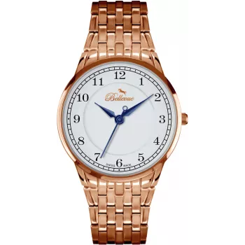BELLEVUE Women's Watch A48 36mm Rose Gold Stainless Steel Brown Leather