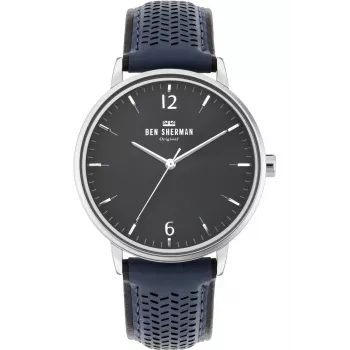 BEN SHERMAN Men's Watch WB038U 43mm Black Dial Black Faux Leather Strap