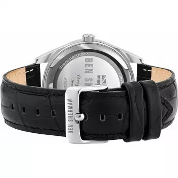 BEN SHERMAN Men's Watch WB039UB 43mm Black Dial Black Faux Leather Strap