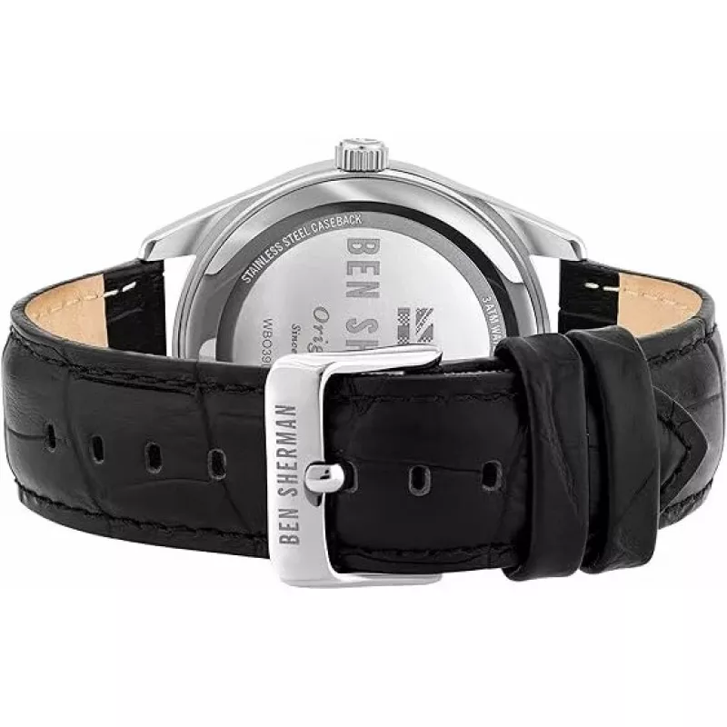 BEN SHERMAN Men's Watch WB039UB 43mm Black Dial Black Faux Leather Strap