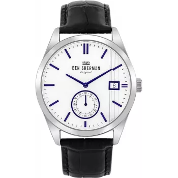 BEN SHERMAN Men's Watch WB039UB 43mm Black Dial Black Faux Leather Strap