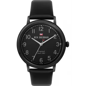 Ben Sherman WBS113BB Men's Analog Quartz Watch 43mm Black Dial Genuine Leather Strap