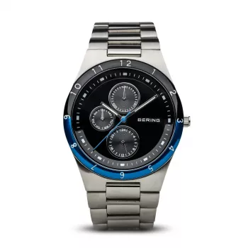 BERING Men's Classic Minimalist Quartz Watch 39mm Titanium Case Blue Dial Grey Stainless Steel Mesh Strap 32339-702