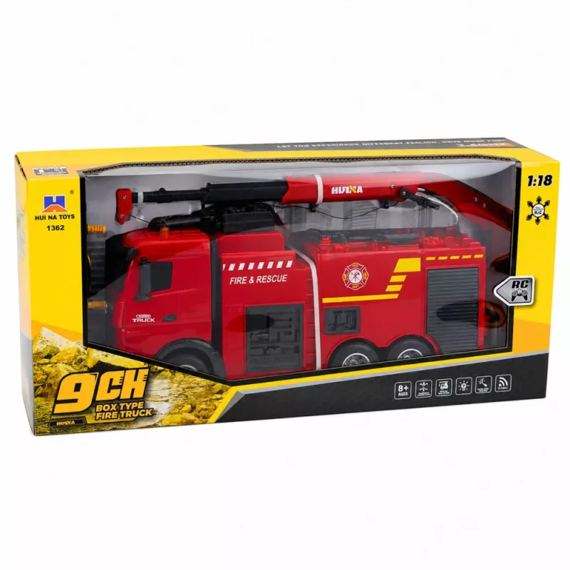 BESTTOYS Fire Truck with Crane and Water Cannon Remote Control RC Huina 1:18