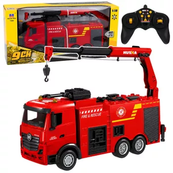 BESTTOYS Fire Truck with Crane and Water Cannon Remote Control RC Huina 1:18