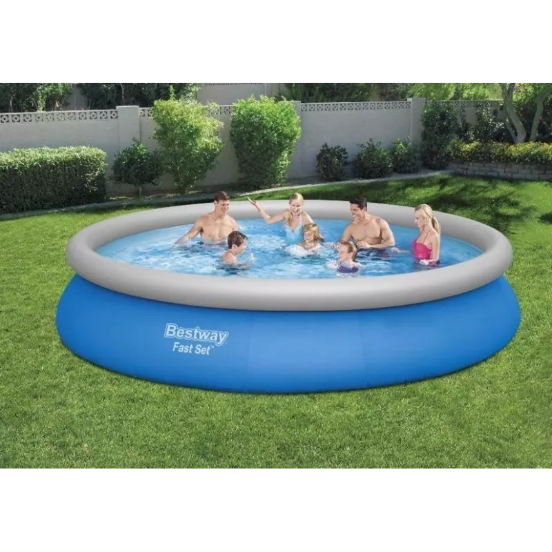 Bestway Fast Set Pool 457 x 84 cm (15 ft) Round Inflatable Above Ground Pool with Filter Pump, 11016 L Capacity, DuraPlus Liner, Prismatic Stone Print