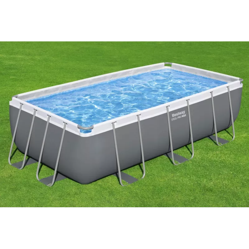 Bestway Frame Pool 404 x 201 x 100 cm Rectangular Above Ground Pool with Filter Pump, Ladder, Cover, and ChemConnect Dispenser