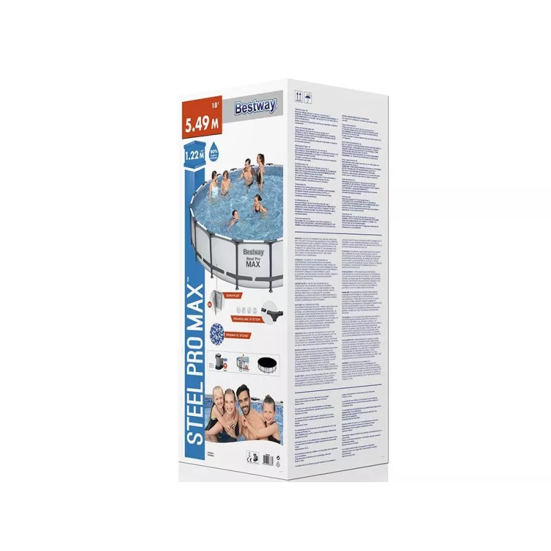 Bestway Steel Frame Pool 549 x 122 cm (18 ft x 48 in) Round Above Ground Pool with Filter Pump, Ladder, Cover - 56462