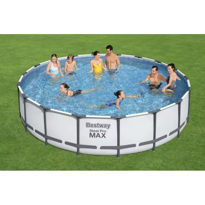 Bestway Steel Frame Pool 549 x 122 cm (18 ft x 48 in) Round Above Ground Pool with Filter Pump, Ladder, Cover - 56462