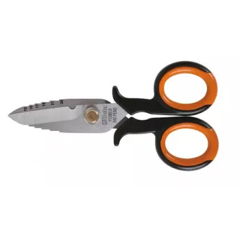 BETA 1128BSX Electrician's Scissors with Wire Stripping Notch, 145 mm, Stainless Steel, Orange/Black