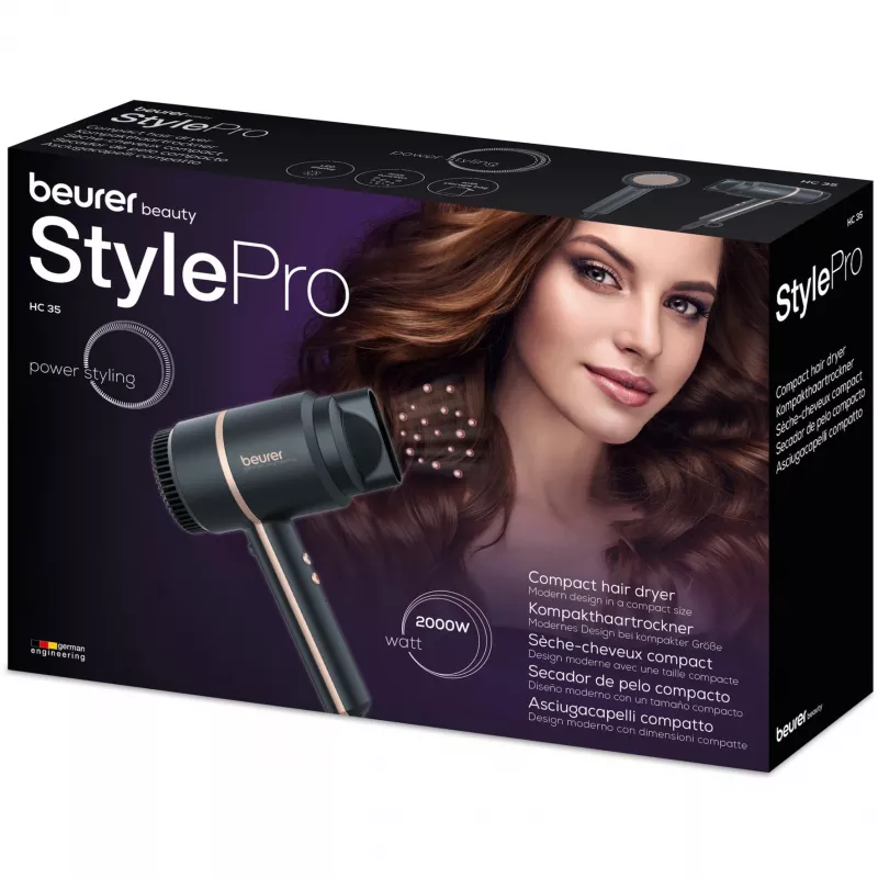 Beurer HC 35 Compact Hair Dryer - 1600 W Ionic with Foldable Handle (59392)
