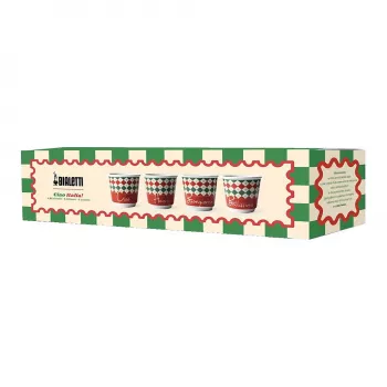 Bialetti Set of 4 Tricolore Espresso Glasses, 80 ml, Glass, Italian Flag Colors, Dishwasher Safe