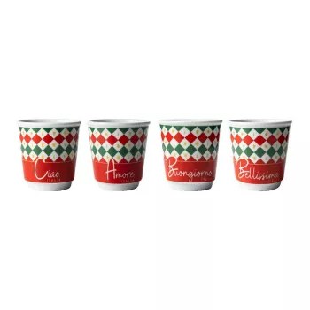 Bialetti Set of 4 Tricolore Espresso Glasses, 80 ml, Glass, Italian Flag Colors, Dishwasher Safe