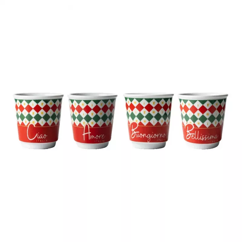 Bialetti Set of 4 Tricolore Espresso Glasses, 80 ml, Glass, Italian Flag Colors, Dishwasher Safe