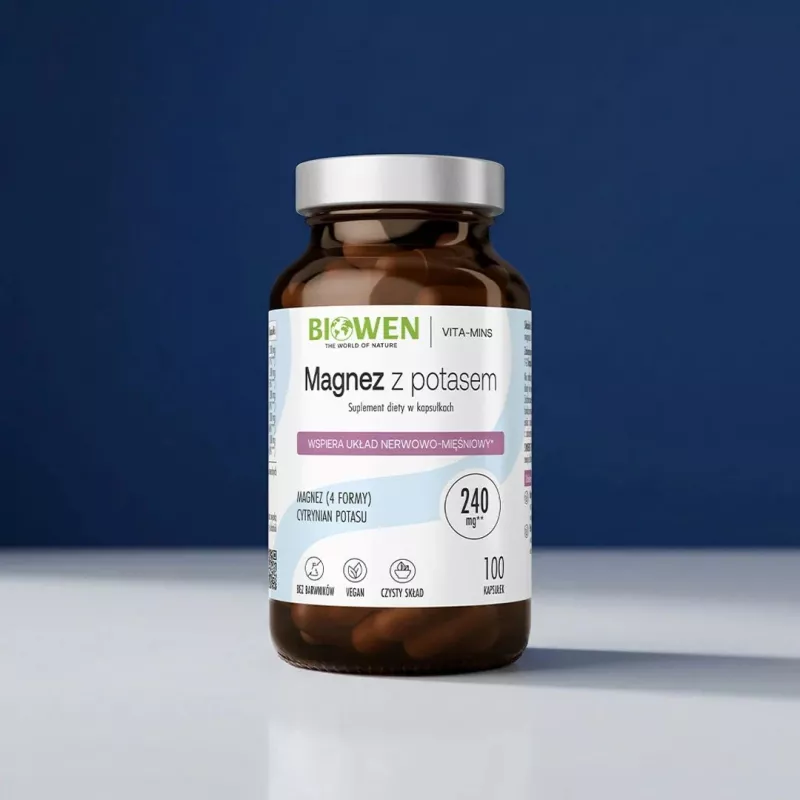 BIOWEN Magnesium 4x with Potassium – 100 Capsules – Vegan Food Supplement