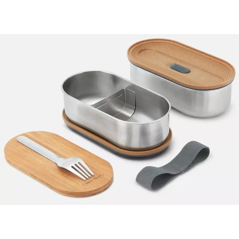 black+blum Oval Box 0.5 L Food Storage Container with Bamboo Lid and Stainless Steel Base