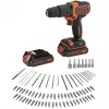 BLACK+DECKER 18V Cordless Hammer Drill Driver BDCHD18BAFC, Black/Orange, 2x 1.5Ah Li-Ion Batteries, 80-Piece Accessory Set, Kit Box