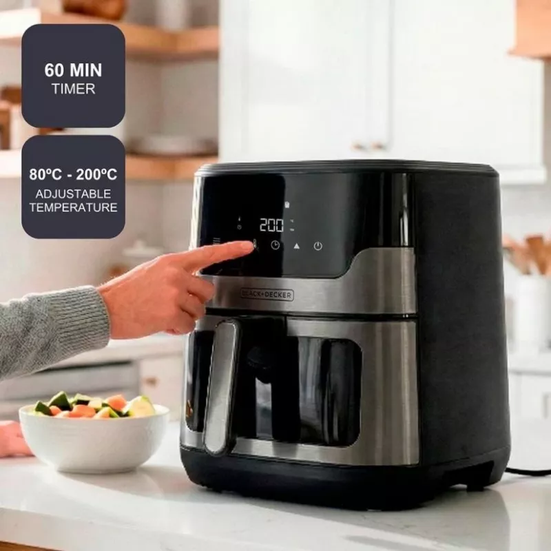 BLACK+DECKER BXAF8001E 8L Digital Air Fryer, 1700W, 8 Presets, Non-stick Basket, Black