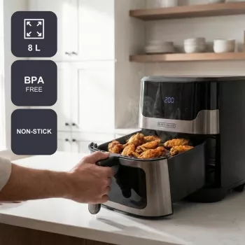 BLACK+DECKER BXAF8001E 8L Digital Air Fryer, 1700W, 8 Presets, Non-stick Basket, Black
