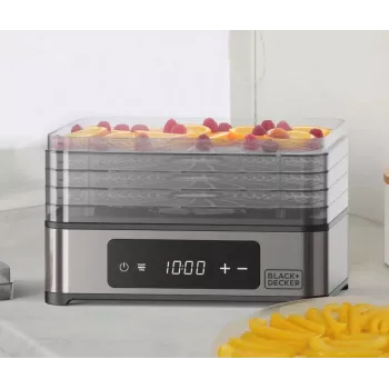 Black+Decker BXDE401E Fruit, Mushroom and Vegetable Dehydrator - 400W, 5 Trays, Digital Timer, BPA-Free Plastic, Black