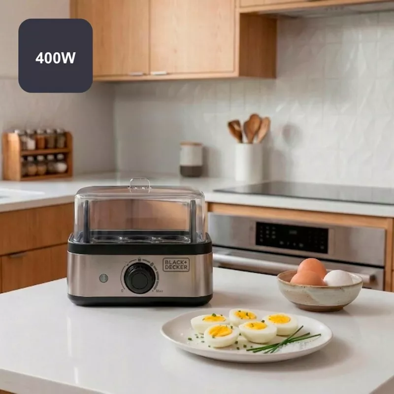 BLACK+DECKER BXKS4800E Egg Cooker, 400 W, 6 Eggs, Soft/Medium/Hard, Black