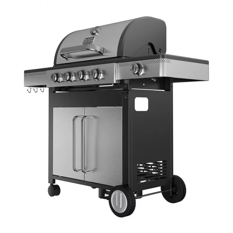 Black+Decker BXOG16550E Gas Grill, 4 Burners with Side Burner, 16.5 kW, Black & Stainless Steel
