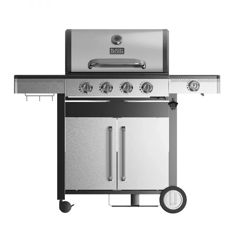 Black+Decker BXOG16550E Gas Grill, 4 Burners with Side Burner, 16.5 kW, Black & Stainless Steel