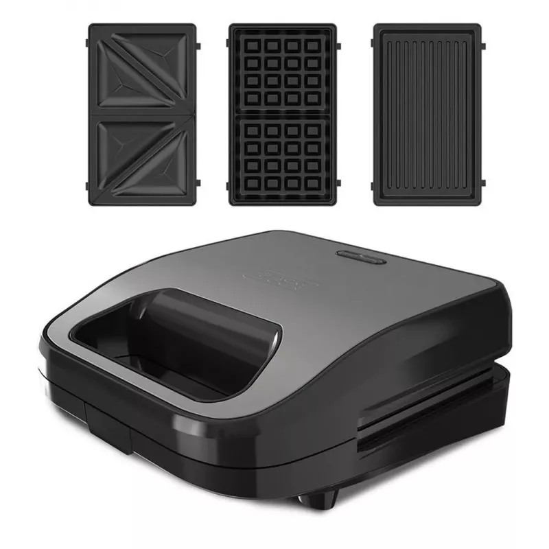 BLACK+DECKER BXSA754E 3-in-1 Sandwich Maker, Waffle Maker & Grill with 3 Interchangeable Non-Stick Plates, 750 W, Stainless Steel